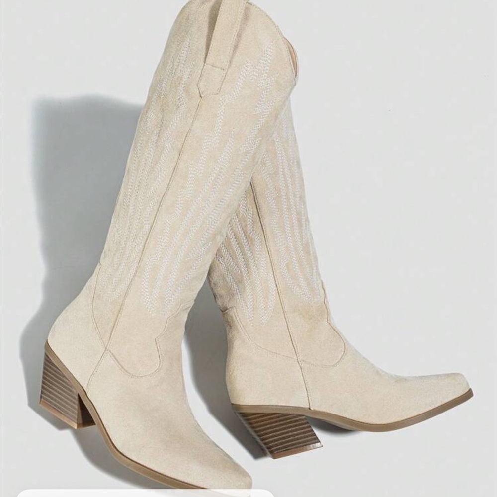 Women's Cream Knee-High Boots